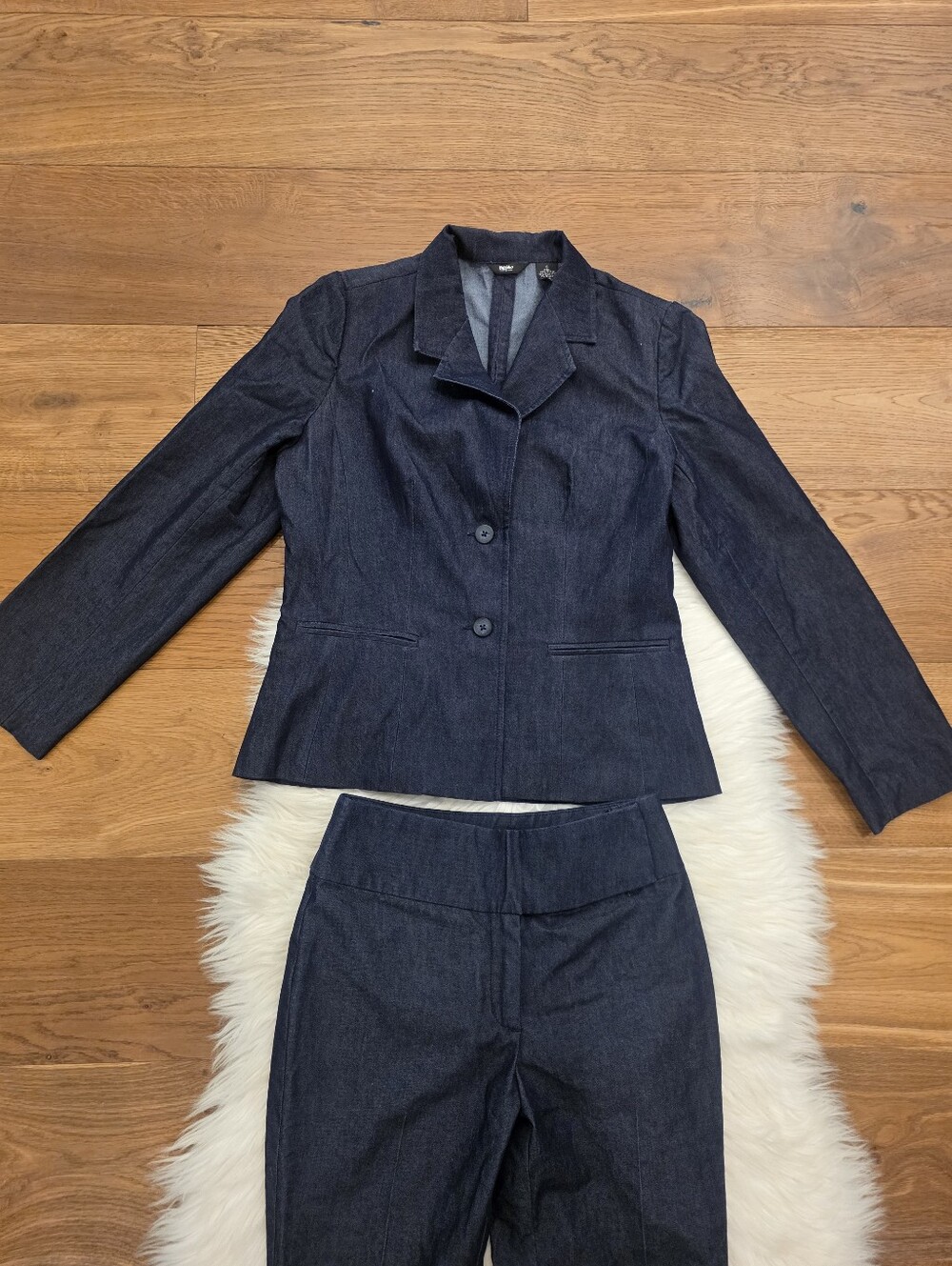 Vintage Women’s Dark Blue Denim Suit Jacket & Pants Set - Picture 2 of 13